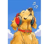 XvvwEndlessx Stamped Cross Stitch Kits DIY Counted Embroidery Needlepoint Kit a Dog Listening to Music Cross Stitch for Adults Beginners Crafts Home Decor 11CT:40×50Cm