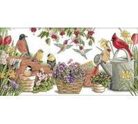 XvvwEndlessx Stamped Cross Stitch Kits DIY Counted Embroidery Needlepoint Kit Birds Gathering in The Garden Cross Stitch for Adults Beginners Crafts Home Decor 11CT:40×50Cm