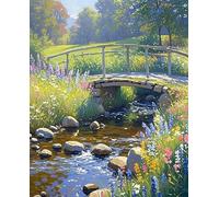 XvvwEndlessx Stamped Cross Stitch Kits DIY Counted Embroidery Needlepoint Kit Colorful Flowers by The Stream Cross Stitch for Adults Beginners Crafts Home Decor 11CT：40×50Cm