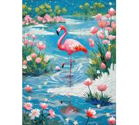 XvvwEndlessx Stamped Cross Stitch Kits DIY Counted Embroidery Needlepoint Kit Flamingoes Flying Through a Blue Sea of Flowers Dream 1 Cross Stitch for Adults Beginners Crafts Home Decor 11CT：40×50Cm