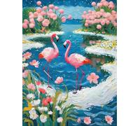 XvvwEndlessx Stamped Cross Stitch Kits DIY Counted Embroidery Needlepoint Kit Flamingoes Flying Through a Blue Sea of Flowers Dream 2 Cross Stitch for Adults Beginners Crafts Home Decor 11CT：40×50Cm