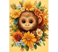 XvvwEndlessx Stamped Cross Stitch Kits DIY Counted Embroidery Needlepoint Kit Monkey Covered with Flowers Cross Stitch for Adults Beginners Crafts Home Decor 11CT:40×50Cm