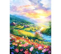 XvvwEndlessx Stamped Cross Stitch Kits DIY Counted Embroidery Needlepoint Kit Quiet Countryside in The Sun 3 Cross Stitch for Adults Beginners Crafts Home Decor 11CT：40×50Cm