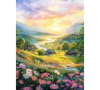 XvvwEndlessx Stamped Cross Stitch Kits DIY Counted Embroidery Needlepoint Kit Quiet Countryside in The Sun 2 Cross Stitch for Adults Beginners Crafts Home Decor 11CT：40×50Cm
