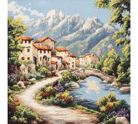XvvwEndlessx Stamped Cross Stitch Kits DIY Counted Embroidery Needlepoint Kit Small Bridge and Flowing Water, House C Cross Stitch for Adults Beginners Crafts Home Decor 11CT:40×50Cm