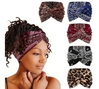 XVYLFZNP 5pcs Painted Cross Yoga Headband For Women Elastic Knotted Headbands Wide Non Slip Sports Head Wrap Boho Hair Accessories