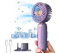 XVZ Portable Handheld Fan, Mini USB Rechargeable Handheld Fan with 3 Speeds and Table Stand, Lasts 6-12 Hours, Ideal for Travel and Home - Purple