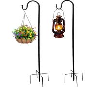 XVZ Shepherds Crook Hooks, 2PCS 38in Metal Shepherds Hooks with 5 Prong Base, 100% Iron Metal Border Hook for Garden Lights, Birdcage, Plant Baskets