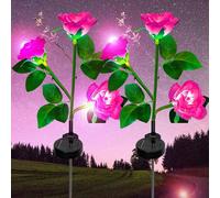 XVZ Solar Flower Outdoor Garden Lights, 2 Packs Solar Garden Stake Lamps with 6 Rose Flower Waterproof Decorative Lights for Lawm Garden Patio Yard Pathway Decoration(Pink)