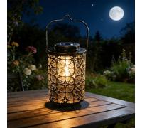 XVZ Solar Lantern for Outdoor Hanging - Weatherproof Garden Decoration with Large LED Bulb, Star Metal Solar Lanterns - Patio Decoration for Balcony, Garden, Patio, Lawn, Table (Copper)
