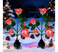 XVZ Solar Lights Outdoor Garden, 2 Packs Solar Flower Garden Stake Lamps with 10 Rose Waterproof Decorative Lights for Lawm Garden Patio Yard Pathway Party Decoration(red)