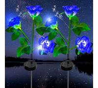 XVZ Solar Rose Garden Lights, 2 Pack Outdoor Garden Waterproof Decorative Lights for Yard, Pathway, Terraza (Blue)