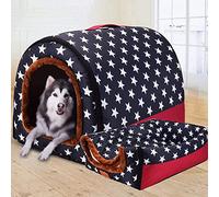 XWanitd Extra Large Jumbo Dog House Bed Medium,Anxiety Relief XL Dog Bed Tent,Soft Cat Cave Igloo Winter Warm 2 In 1 Pet Nest Washable (60 * 48 * 45cm,C)