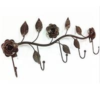 XWBLDBDFC Hook Rail Vintage Wall Coat Rack Antique Coat Rack Country Style Coat Rack Metal Coat Hooks Flowers Leaf, Brown