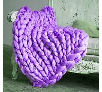 XWCG Chunky Knit Blanket - Soft and Cozy Throw for Sofa, Chair - Warm Wool Blend Home Decor - Handmade Purple Throw, 60 * 60cm