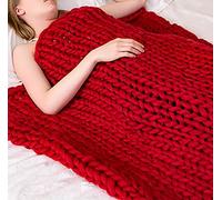 XWCG Chunky Knit Throw Blanket Knitted Wool Blanket Bedspread Knitted Blanket Throw Warm Soft Cozy Chunky Knitted Blanket Chunky Knitted Throw Chunky Knit Throw,Red,60 * 60cm