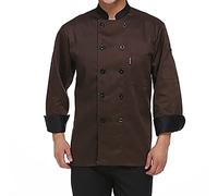XWCG Long Sleeve Chef Jacket Unisex Women Mens Chef's Jacket Coat Uniform Kitchen Double-Breasted Shirt with Pockets for Kitchen Canteen Canteen Hotel,Brown,3XL