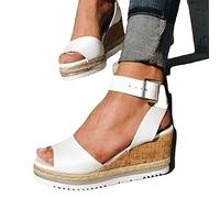 XWCG Women Platform Sandals Wedge Sandal Summer Open Toe Fashion Retro Non-Slip Comfy Ladies Platform Shoes Adjustable Ankle Strap Sandals for Women,White,US7/EU38