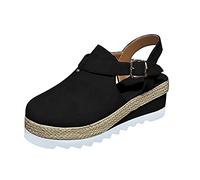 XWCG Womens Platform Sandals Summer Ladies Leather Sandal Closed Toe Platform Shoes Womens Casual Platform Sandal Buckle Ankle Strap Flatform Shoes,Black,41