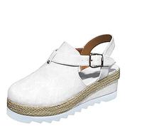 XWCG Womens Wedge Sandals Summer Ladies Women Closed Toe Buckle Ankle Strap Flatform Shoes Womens Casual Platform Sandal Shoes Beach Shoes,White,38