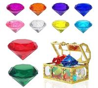 XWCHASA 10Pcs 40mm Big Size Kids Diamond Gemstones with Pirate Treasure Chest, Acrylic Diamond Gems Large Jewels, Large Pirate Treasure Hunt Toy, Children Gemstones Crystals for Diving Teaching