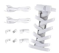 XWCHASA 110cm No Tie Elastic Shoelaces, 2 Pairs Flat Shoelaces with Metal Buckles, Shoelaces Replacement, Tieless Laces Elastic for All Shoes(White)