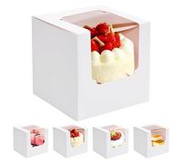 XWCHASA 16Pcs White Cupcake Boxes, 9x9x9cm Individual Cake Boxes for Cake Portions Bakery Pastry Boxes with Window and Inserts Pre-Assembled Containers for Desserts Pastries Cookies Cakes Candy Gifts