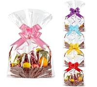 XWCHASA 20Pcs Large Cellophane Bags for Hampers with Pull Bows, Clear Cellophane Bags 50×60cm Gift Bag for Hampers,Making Christmas Party Presents Packaging