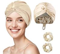 XWCHASA Adjustable Silk Hair Bonnet for Sleeping, Double Layer Satin Hair Bonnet Women, Champagne Silk Cap for Sleeping