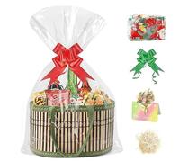 XWCHASA Empty Hamper Basket Kit for Gifts, Woven Bamboo Gift Basket with Glass Bags, Pull Bows and Raffia, Sturdy Hamper Baskets for Christmas, Birthday, Baby Shower, Wedding Gift(Green)