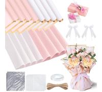 XWCHASA Floral Wrapping Paper Kit, Waterproof and Tissue Papers, Cotton, Aluminum Foil, Tying Material, Flower Paper for Valentine's Day, Mother's Day, Wedding Anniversary, Birthday, Christmas