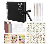 XWCHASA Photo Album Scrapbook with 100 Pages, Black Scrapbook Kit 21 x 21cm | Various DIY Accessories, 6 Metallic Pens Memory Books for Guest Message Baby Anniversary Wedding Albums