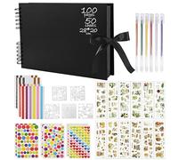 XWCHASA Photo Album Scrapbook with 100 Pages, Black Scrapbook Kit 28 x 20cm | Various DIY Accessories, 6 Metallic Pens Memory Books for Guest Message Baby Anniversary Wedding Albums