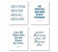 XWELLDAN Blue Christian Wall Art Decor, His Mercies Are New Every Morning Religious Bible Verses Christian Poster Wall Art Decor for Dorm Prayer Bedroom Room, 8x10 Unframed Set of 4