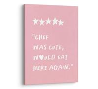 XWELLDAN Funny Pink Kitchen Wall Art Decor Canvas Pictures, Chef was Cute Would Eat Here Again Poster Canvas Sign, Pink Kitchen Decor, 11x14, Framed, (Pink1)