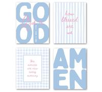 XWELLDAN Pink and Blue Christian Wall Art Decor, His Mercies Are New Every Morning God Is Good Religious Poster Wall Art Decor for Dorm Prayer Bedroom Classroom Room, 8x10 Unframed Set of 4