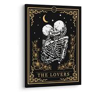 XWELLDAN Tarot Kissing Skeleton The Lovers Halloween Wall Art Canvas Prints, Love Gifts for Women, Mysterious Skull Halloween Romantic Wall Art Decor for Home Bedroom Bathroom, 11 x 14 Inch, Framed