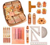Xweptuy 1 Set Capybara Pencil Case, 9x6x2.4 Zippered Wide Opening Mouth Pencil Pouch with All Things Cute Kawaii Dirt Resistant Canvas Capybara School Supplies
