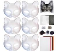 Xweptuy 1Set Therian Mask Kit with Wool Strip Mesh Cloth Half Face Cat Mask Funny Dress up to DIY Paint Therian for Halloween Makeup Role-Playing Cosplay Party
