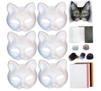 Xweptuy 1Set Therian Mask Kit with Wool Strip Mesh Cloth Half Face Cat Mask Funny Dress up to DIY Paint Therian for Halloween Makeup Role-Playing Cosplay Party #·