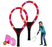 Xweptuy 4Pcs/1Set Badminton Rackets Set 22-Inch LED Kids Badminton Set with 2 Shuttlecock Light Up, Lightweight for 3-5 Kids Outdoor Indoor Sport Play Red