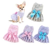 Xweptuy 4Pcs Dog Dress, Vertical Stripe Small Dog Clothes with Bow Tie, Cute Soft Comfortable Breathable Puppy Clothes for Chihuahua Yorkies Puppy Cat