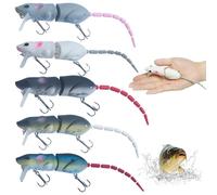 Xweptuy 5Pcs Rat Fishing Lure Artificial 2.36" Mouse Lures 3D Lifelike Fishing Lures with Treble Hook Multi Jointed Bait for Freshwater Saltwater Bass