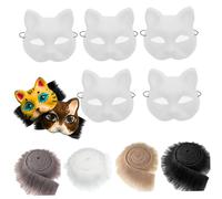 Xweptuy 9Pcs Cat Mask and Faux Fuzzy Fabric Kit PVC Eye Meshes Blank Cat Masks to Paint, Animal Mask Arts Crafts Kit, Costume Masks for Halloween Masquerade Cosplay Party
