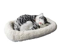 Xweptuy Breathing Cat Soft & Cuddly Breathing Stuffed Animal Sleeping Cat on Pad Realistic Interactive Plush Battery Operated Stuffed Animal for Home Desk, No Battery