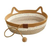 Xweptuy Cat Basket Foldable Cat Basket Bed Wear Resistant Wicker Bed with Playing Rope Ball Washable Sleeping Nest No Shredding Rattan for Indoor Cats Less Than 6KG #1