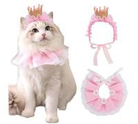 Xweptuy Cat Princess Costume Lace Cat Birthday Outfit Includes Bandana & Crown Adjustable Skin-Friendly Multi-Purpose Costume for Small Dog