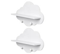 Xweptuy Cloud Shelves, 2Pcs White Cloud Wall Shelves, Wood Floating Shelf with Hook, Nursery for Book Toys Storage Rack Room Decor