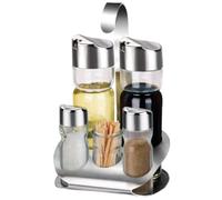 Xweptuy Condiment Server 5-Piece Glass Sugar Container with Stainless Steel Base Clear Glass Bowls with Lids Portable Salt Container Countertop Cabinet Sugar Jar for Pepper Oil Vinegar