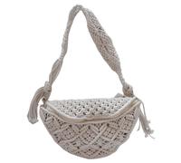 Xweptuy Crochet Beach Bag Boho Woven Cotton Rope Straw Crossbody Bag for Women Rustic Style Summer Gypsy Macrame with Tassels Zipper Closure for Party, Travel, Date (White) #·